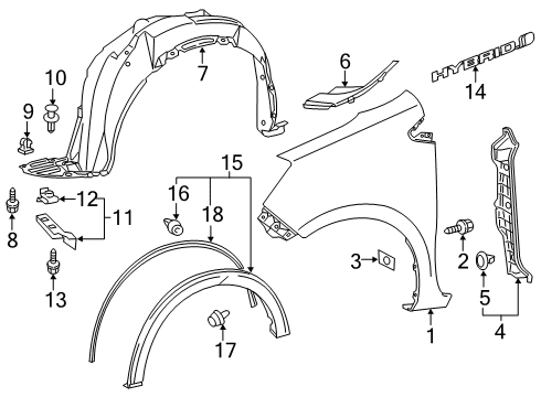 2018 Toyota Prius C Fender & Components, Exterior Trim, Body Diagram