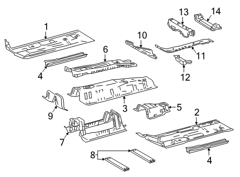 2017 Toyota Prius Prime Pillars, Rocker & Floor - Floor & Rails Diagram