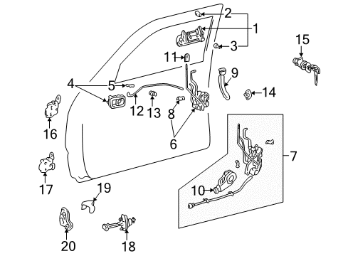 1996 Toyota 4Runner Front Door Outside Handle Assembly Right Diagram for 69210-35040-B1