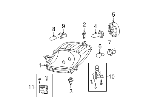 2007 Toyota Yaris Passenger Side Headlight Assembly Diagram for 81130-52611