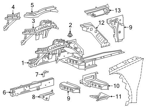 2021 Toyota GR Supra Structural Components & Rails Diagram