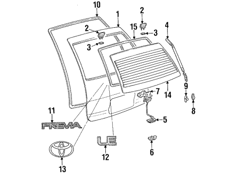 1991 Toyota Previa Weatherstrip, Back Door Glass Diagram for 68291-95D00