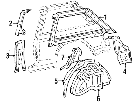 1987 Toyota Tercel Brace, Quarter Wheel House, LH Diagram for 61636-16040