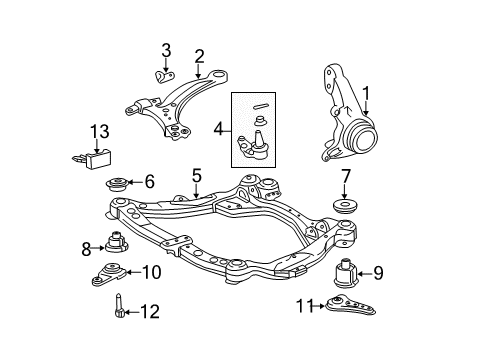 2009 Toyota Avalon Front Suspension Components, Lower Control Arm, Stabilizer Bar Diagram