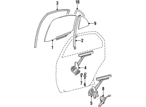 1995 Toyota Corolla Rear Door - Glass & Hardware Diagram