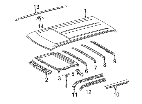 2010 Scion xB Roof & Components, Exterior Trim Diagram