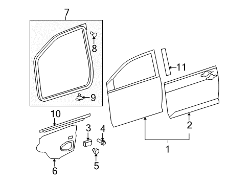 2010 Toyota Yaris Front Door & Components, Exterior Trim, Body Diagram 2 - Thumbnail