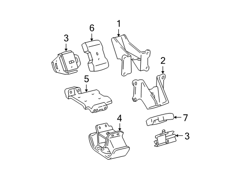 2001 Toyota Tacoma Bracket, Engine Mounting, Front RH Diagram for 12311-75050