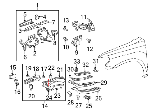 2011 Toyota Highlander Extension, Front Side Member, LH Diagram for 57114-0E010