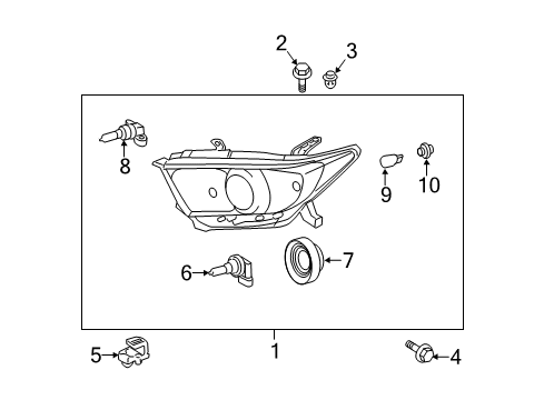 2013 Toyota Highlander Driver Side Headlight Unit Assembly Diagram for 81170-48540