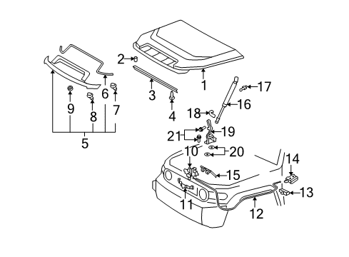 2007 Toyota FJ Cruiser Hinge Assembly, Hood, LH Diagram for 53420-35100