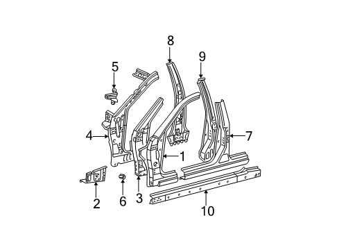 2004 Toyota Camry Roof Reinforcement, Outer Passenger Side Diagram for 61215-33021