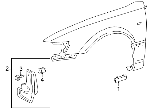 1998 Toyota Camry Mudguard Sub-Assy, Front Fender, LH Diagram for 76622-39405