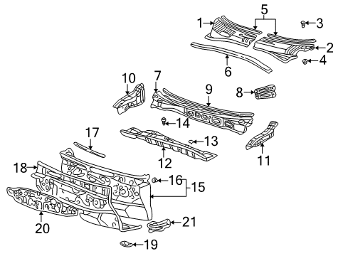 2003 Toyota Prius Panel Sub-Assy, Cowl Top, Outer Front Diagram for 55702-47030