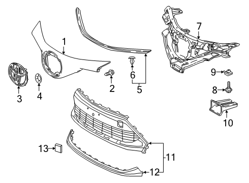 2022 Toyota C-HR Radiator Grille Diagram for 53111-10490