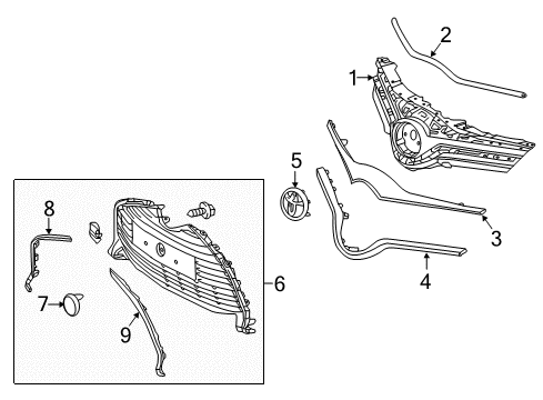 2017 Toyota Yaris Grille & Components Diagram