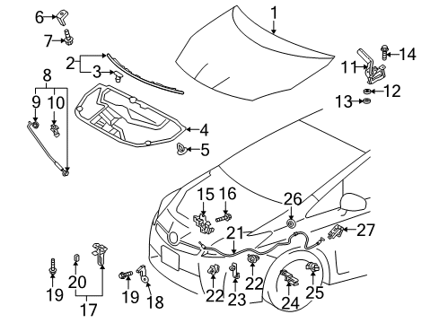 2012 Toyota Prius Lever Sub-Assembly, Hood Diagram for 53601-52010-G1