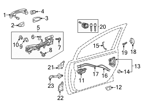 2016 Toyota Prius V Front Door - Lock & Hardware Diagram