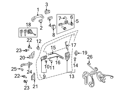 2008 Toyota Yaris Front Door - Lock & Hardware Diagram