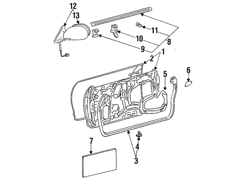 1999 Toyota Celica Door & Components, Outside Mirrors, Exterior Trim Diagram