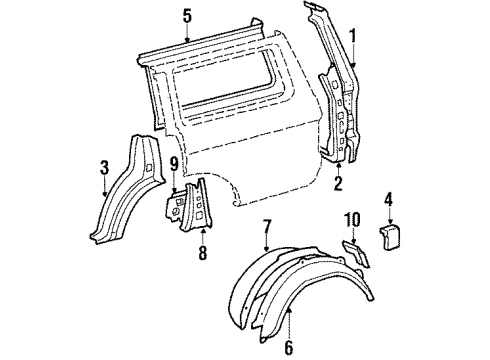 1988 Toyota Land Cruiser Inner Structure & Rails - Quarter Panel Diagram