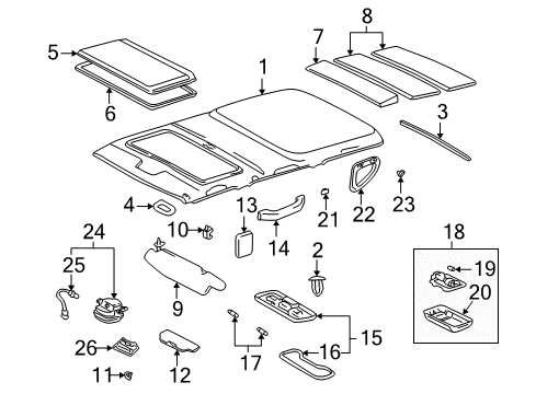 2004 Toyota Land Cruiser Visor Assembly, Rh Diagram for 74310-60773-B1