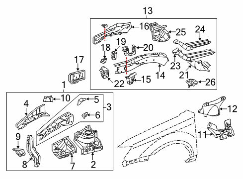 2009 Toyota Avalon Structural Components & Rails Diagram