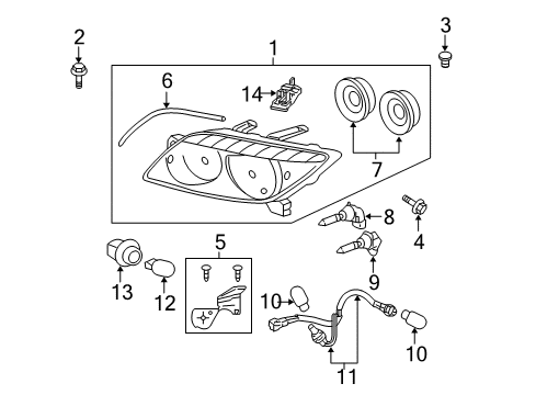 2005 Scion tC Passenger Side Headlight Unit Assembly Diagram for 81130-21130