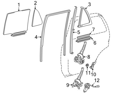 2002 Toyota 4Runner Regulator Sub-Assy, Rear Door Window, LH Diagram for 69804-35030