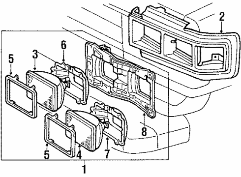 1988 Toyota Land Cruiser Passenger Side Headlamp Housing Sub-Assembly Diagram for 81105-90A27