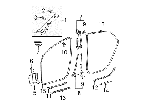 2012 Toyota Prius Interior Trim - Pillars, Rocker & Floor Diagram