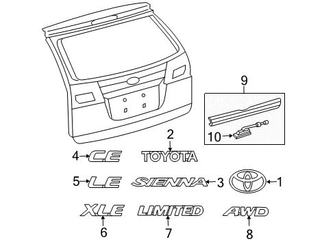 2006 Toyota Sienna Exterior Trim - Lift Gate Diagram