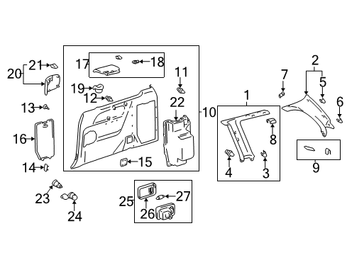 2003 Toyota Sienna Cover, Quarter Pillar, LH Diagram for 62582-08020-B0