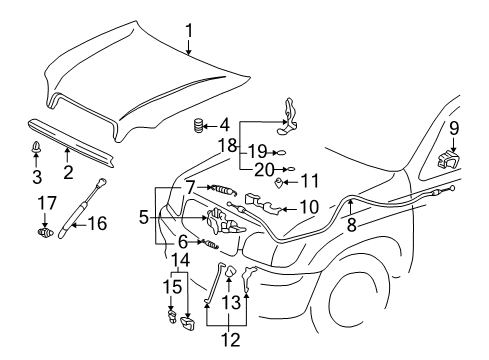 2002 Toyota Tundra Lever Assy, Auxiliary Catch Release Diagram for 53540-0C010