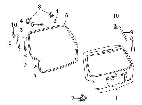 2002 Toyota Highlander Hinge Assy, Back Door, LH Diagram for 68810-44010