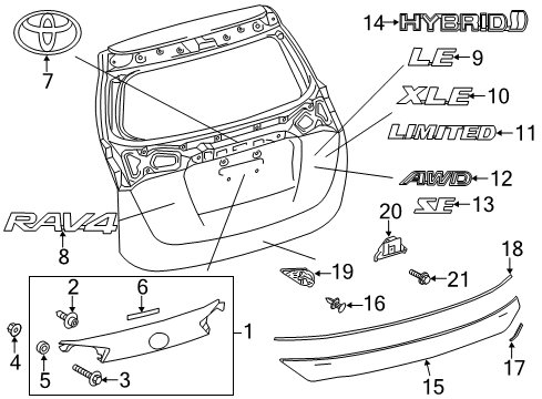 2016 Toyota RAV4 Back Door Name Plate, No.3 Diagram for 75443-0R070