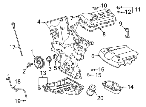 2005 Toyota 4Runner Engine Parts, Mounts, Cylinder Head & Valves, Camshaft & Timing, Variable Valve Timing, Oil Cooler, Oil Pan, Oil Pump, Crankshaft & Bearings, Pistons, Rings & Bearings Diagram