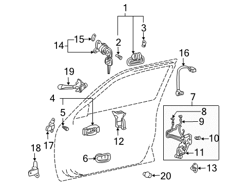 2000 Toyota Avalon Front Door Lock Assembly, Left Diagram for 69304-AC030