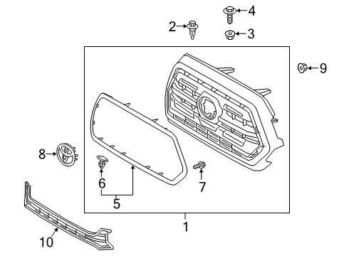 2018 Toyota Tacoma Upper Grille, Orange, Front Diagram for 53101-04020-E1