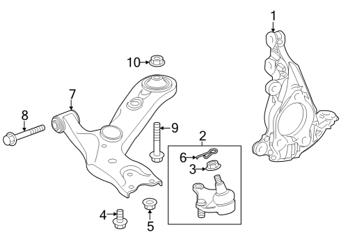 2023 Toyota GR Corolla Front Suspension Components, Lower Control Arm, Stabilizer Bar Diagram