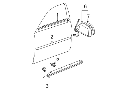 2001 Toyota Avalon Moulding, Front Door Outside, Lower RH Diagram for 75735-AC020-B0