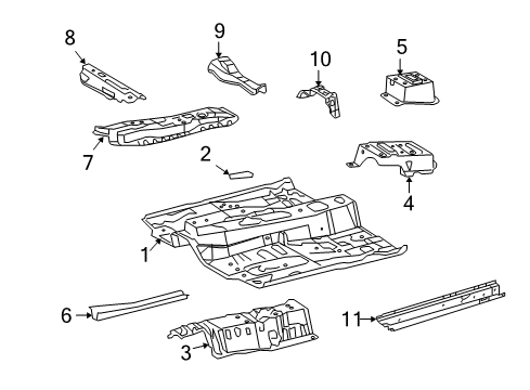 2013 Toyota Matrix Pillars, Rocker & Floor - Floor & Rails Diagram