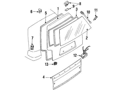 1988 Toyota Corolla Lift Gate & Hardware, Spoiler, Glass Diagram 2 - Thumbnail