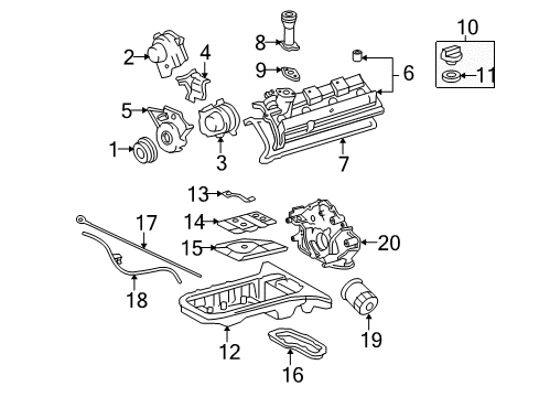 2008 Toyota Tundra Engine Parts, Mounts, Cylinder Head & Valves, Camshaft & Timing, Variable Valve Timing, Oil Cooler, Oil Pan, Oil Pump, Crankshaft & Bearings, Pistons, Rings & Bearings Diagram