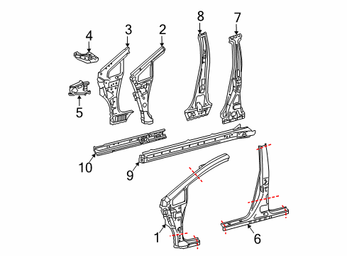 2012 Toyota Prius Center Pillar & Rocker, Hinge Pillar Diagram