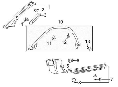 2002 Toyota Celica Cover, Front Pillar Garnish, LH Diagram for 62222-20050