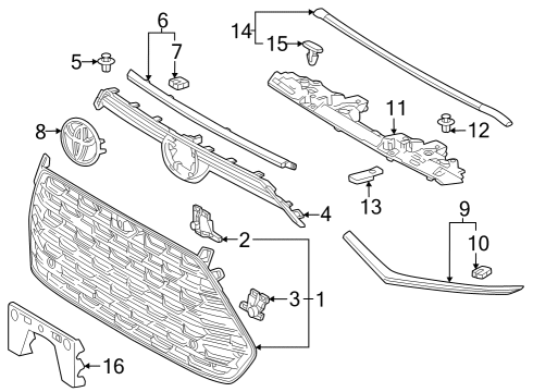 2024 Toyota Grand Highlander Grille & Components Diagram