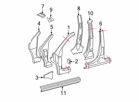 2013 Toyota Highlander Hinge Pillar Reinforcement, Lower Driver Side Diagram for 61109-0E903