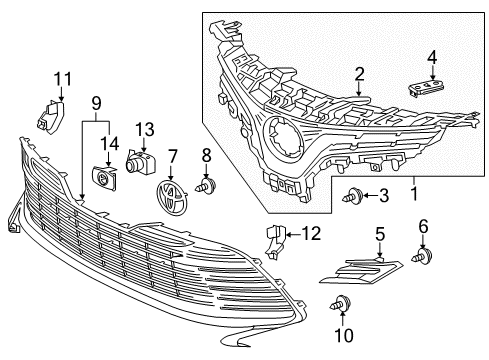 2020 Toyota Camry Radiator Grille Sub-Assembly Diagram for 53102-06270