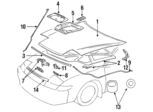 1992 Toyota Celica Hood & Components, Exterior Trim, Body Diagram